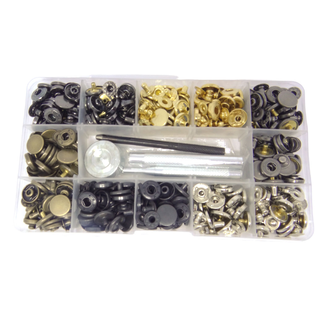 Kit com 120 botões colchetes 12mm com furador e aplicador Westpress